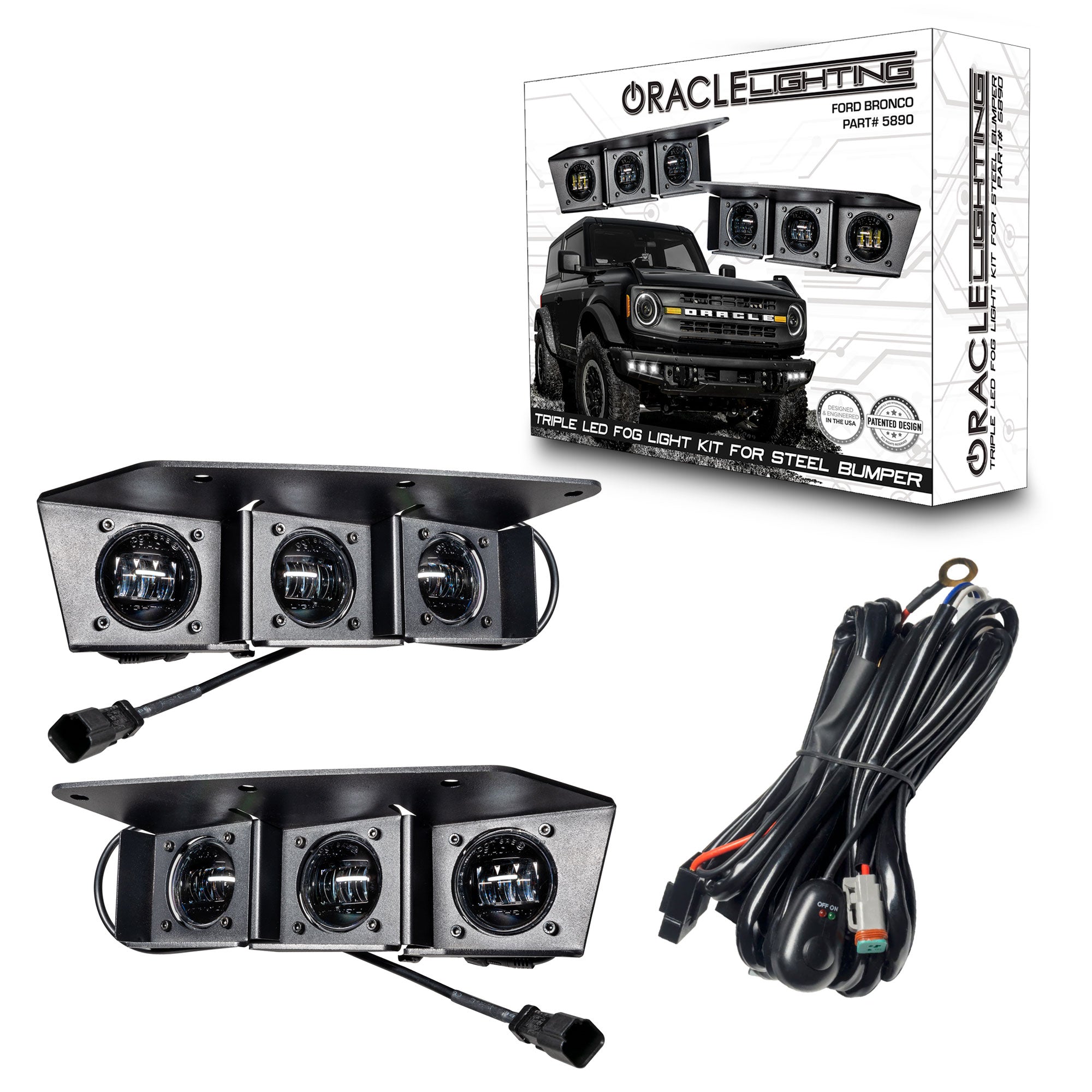 ORACLE Lighting 2021-2025 Ford Bronco Triple LED Fog Light Kit for Steel Bumper