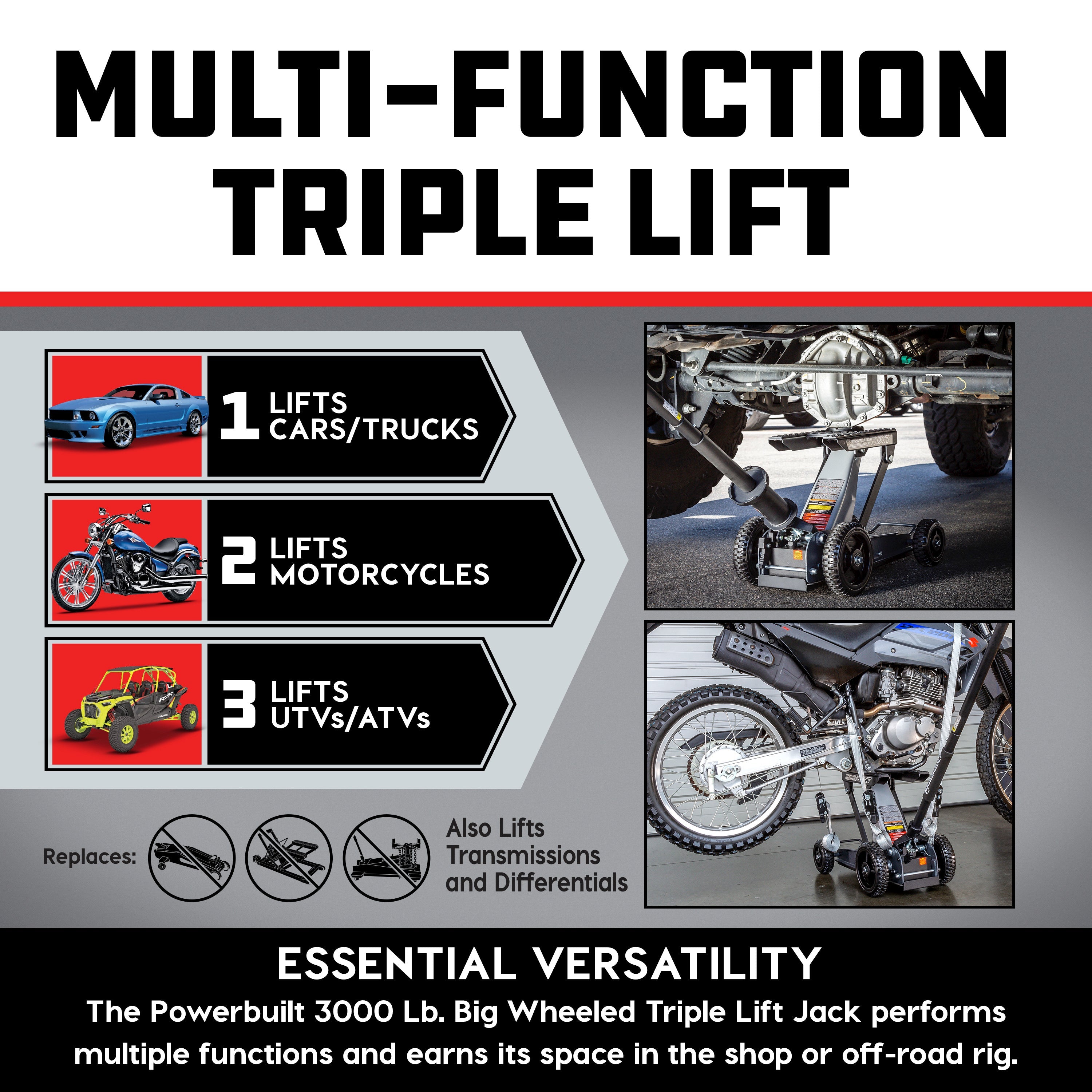 MoTLEY Industries 3000lbs Big Wheel Off Road Triple Lift