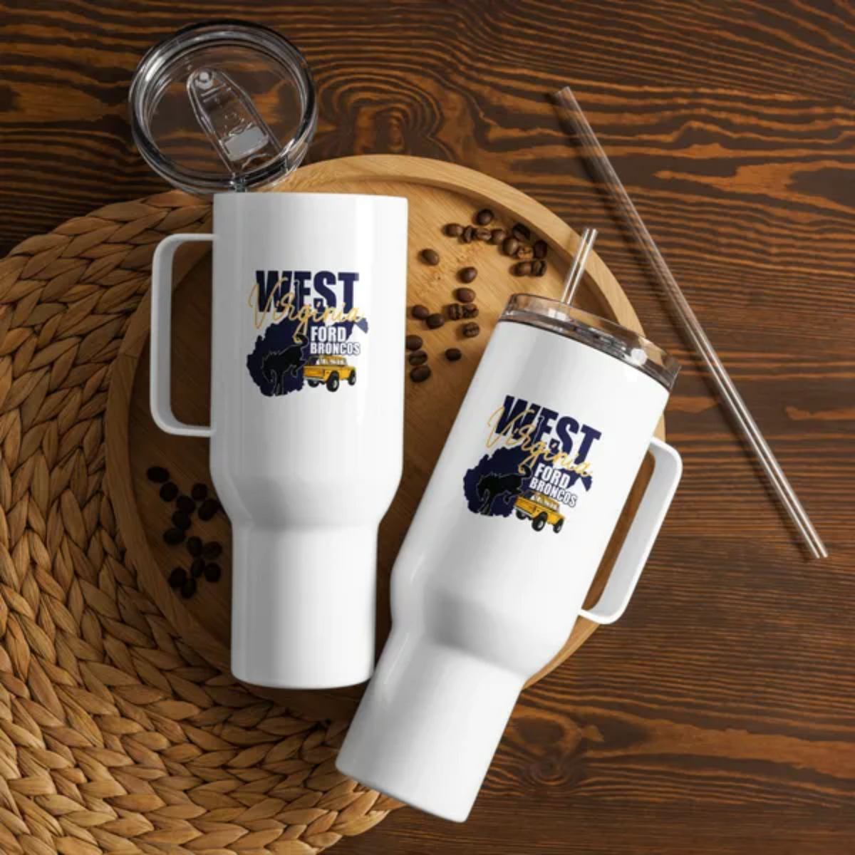 West Virginia Ford Broncos alternative travel mug